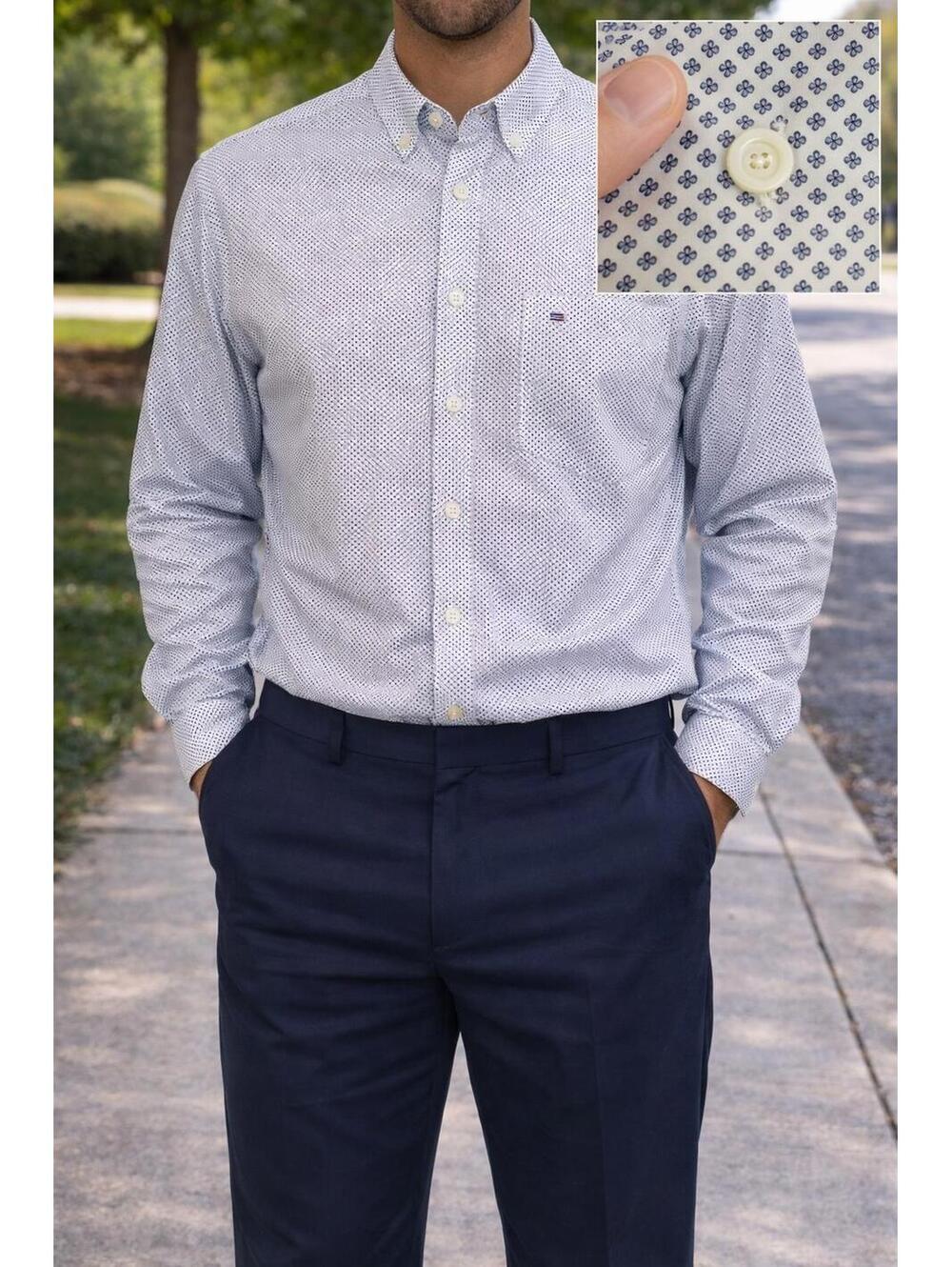 Tommy Hilfiger Classic Fit Mens Long Sleeve Shirt Button Down XL Blue Pocket